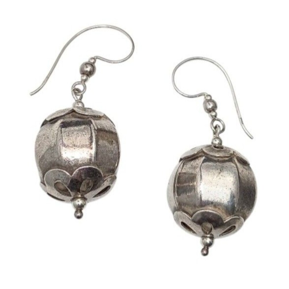 Vintage Sterling Silver Melon Bauble Dangle Earrings